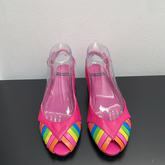 Vagabond Leather Slingback Flat Shoes Sandals Open Toe Pink Stripes 9.5 - Picture 2 of 9